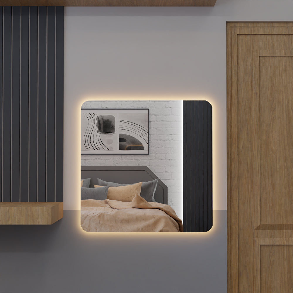 Quadratischer Spiegel mit LED 80x80cm